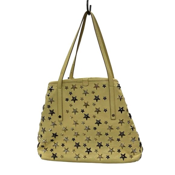 Auth JIMMY CHOO Sasha - Yellow Silver Gold Leather Hardware Tote Bag - Picture 4 of 12